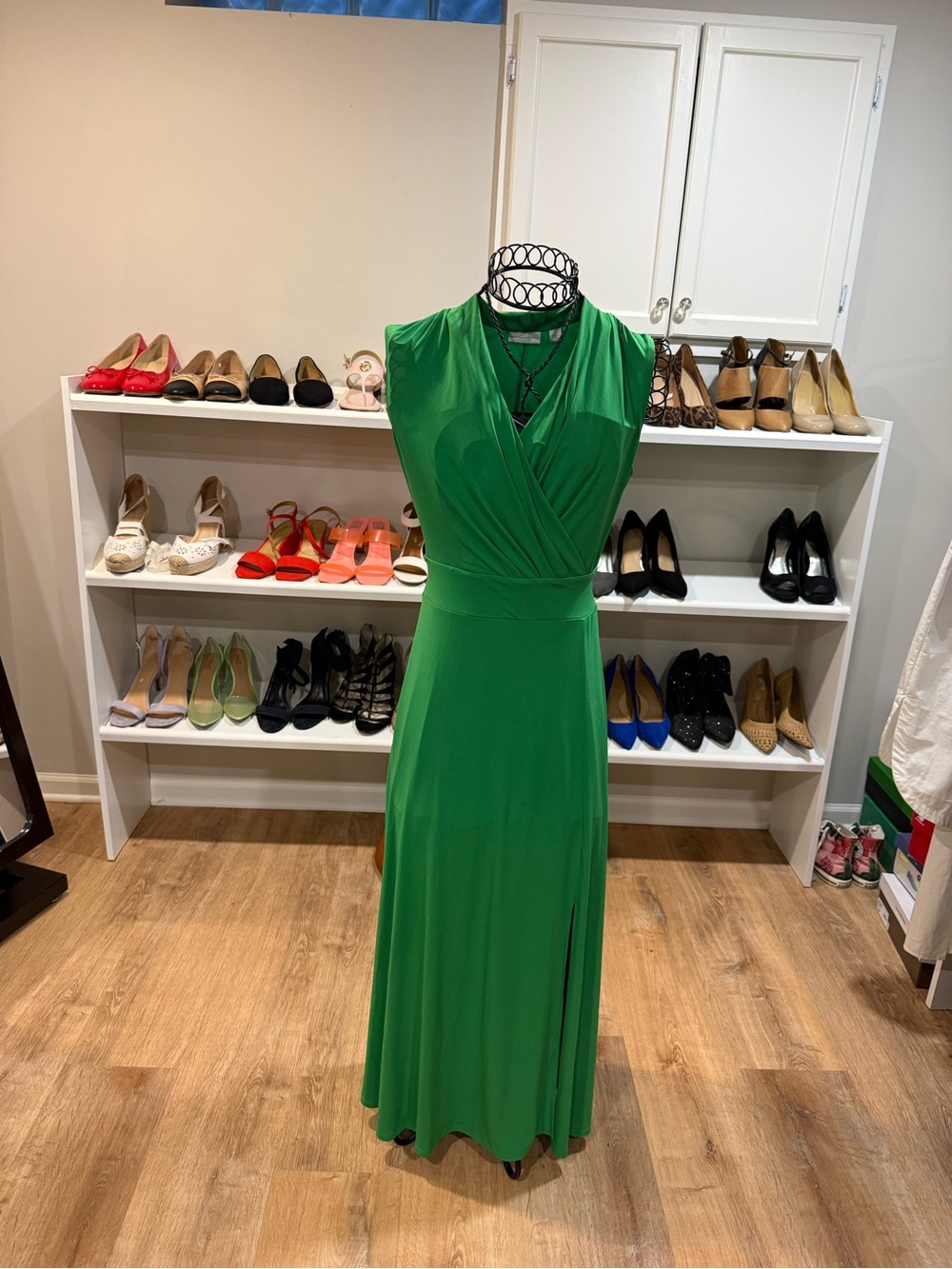 New York & Company Emerald Green Sleeveless Wrap-Style Maxi Dress
